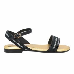 Dolce & Gabbana Black Strappy Sandals with Gold Footbed, size US 1Y